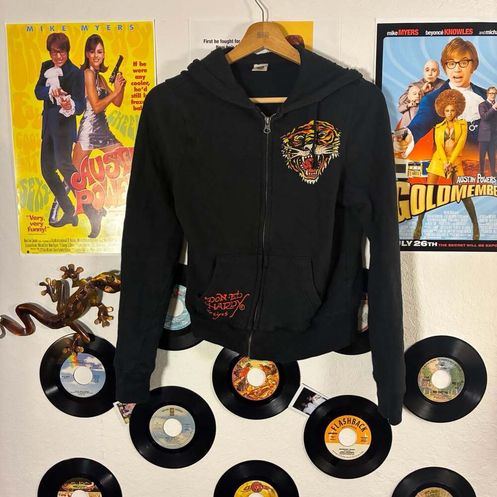 Ed Hardy By Christian Audigier Tiger Full Zip Hoodie Black Size XS